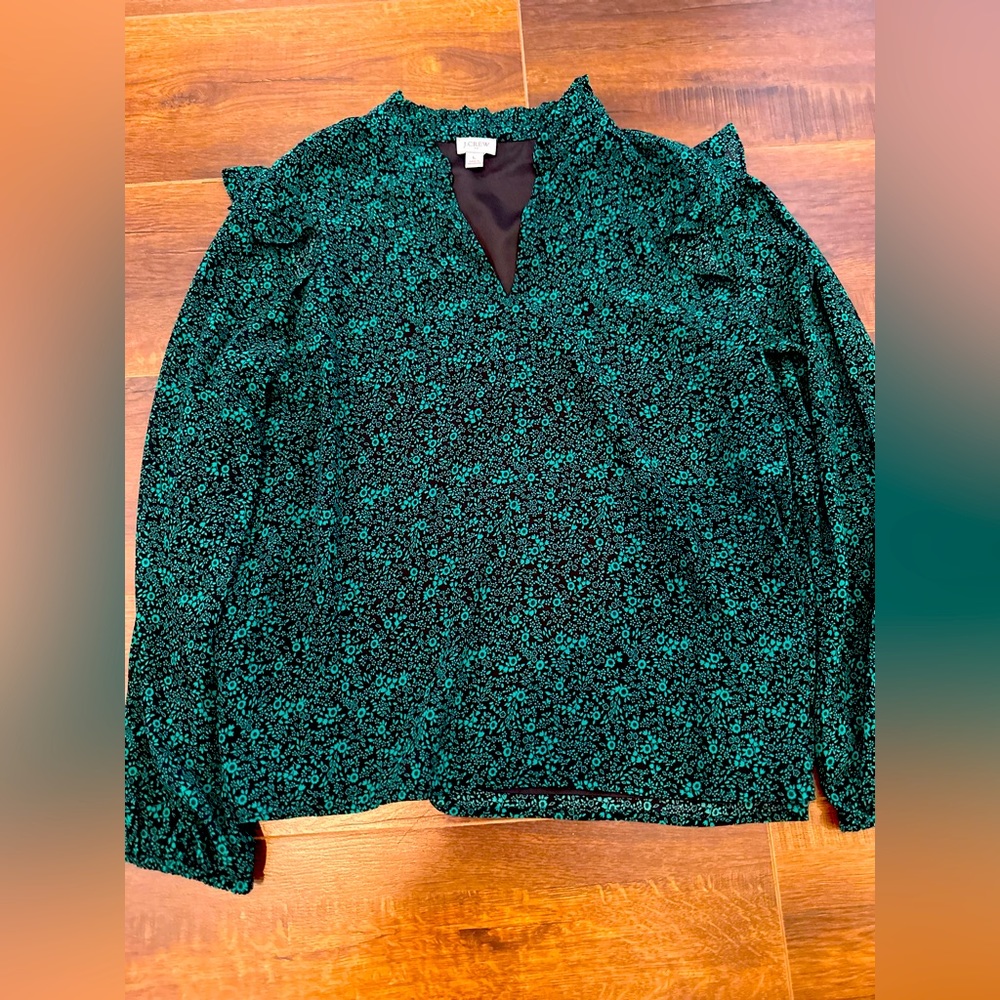 J. Crew Ruffle V Neck Top